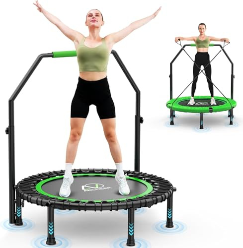 ANCHEER Trampoline, 40 Mini Rebounder Trampoline for Adults/Kids with 4 Level Adjustable Foam Handle,Bungees Fitness Trampoline Indoor/Outdoor, 400LBS Exercise Trampoline for Home, Garden, and Gym