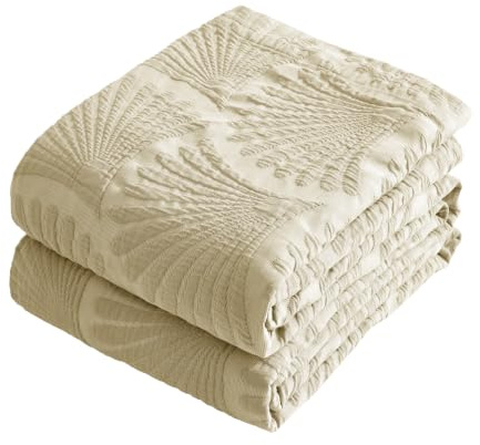 Talasily Tagesdecke 100% Baumwolle 270x230cm, Minimal Muschel-Jacquard-Decke, Kuscheldecke Boho Decke Sommedecke, kuschelige Sofadecke & Bettüberwurf für Wohnzimmer Beige