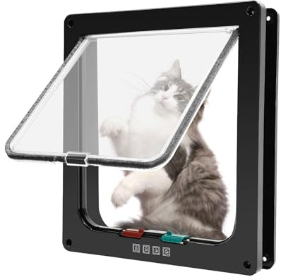 Stor kattlucka (yttermått 28,5 × 24,5 cm), 4-vägs låsning kattlucka innerdörr med vikt < 7,26 kg, vattentät kattlucka ytterdörr för fönster, tunna dörrar och väggar