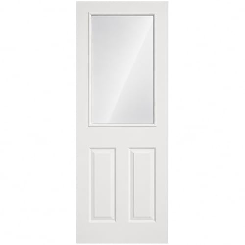 Wickes Solid Internal Door, Smooth Half Glazed with Clear Toughened Glass Panel, White Primed Surface, Can be Painted to Preference, 30x78 inches with 35mm Thickness, 762x1981x35mm