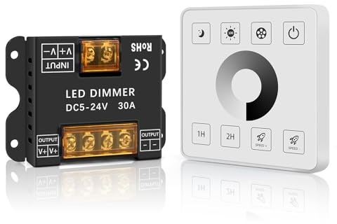 RF Wireless Remote Led Dimmer, Touch Panel Wall Mount Dimmer Switch, Single Channel Controller, DC5V 12V 24V 30A Regolatore Dimmerabile, Compatibile con Single Color Led Strip, Interruttore dimmer