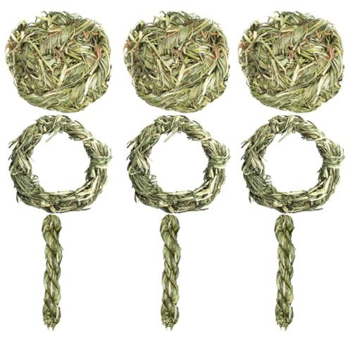 9pcs Natural Grass Ring Toys for Guinea Pig Chinchilla Molar | Grass Snack Playthings, Green Finish, Promotes Fun and Exercise with Safe Chew Use