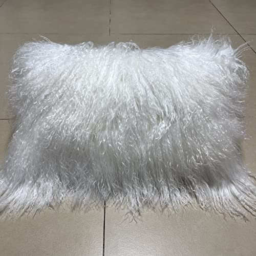 unite down 100% Real Mongolian Lamb Fur Cushion Cover/Pillowcase (12x20inch,White) 1