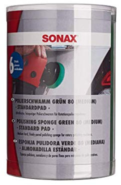SONAX SchaumPad medium 80 mm (6 Stück) mittelharter feinporiger Schwamm zum maschinellen Polieren von Lacken | Art-Nr. 04935410