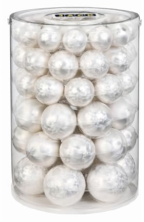 JACK by Inge Glas 60x Glas Christbaumkugeln 4 5 6 7 cm Eislack Weiß/Offwhite + Haken