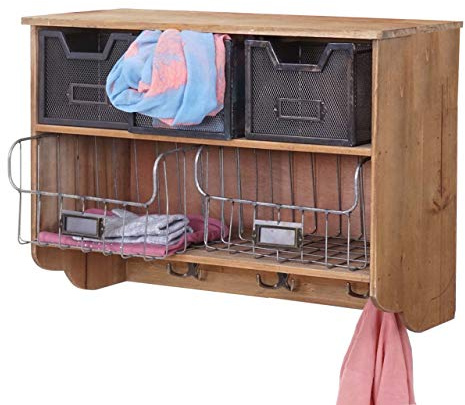 Mendler Wandgarderobe HWC-A43 Tanne Holz Vintage Patchwork 42x60x24cm | Garderobe, Regal