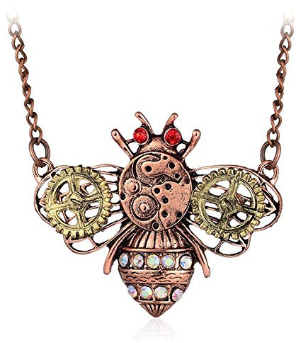 AILUOR Collier pendentif Steampunk, Punk Vintage Gothique Love Heart Owl Butterfly Bee Insect Chain Pendant Collier Sweater Bijoux pour femmes (Abeille)