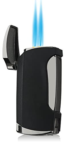 Accendino per sigari a doppia fiamma con punzonatrice (nero)