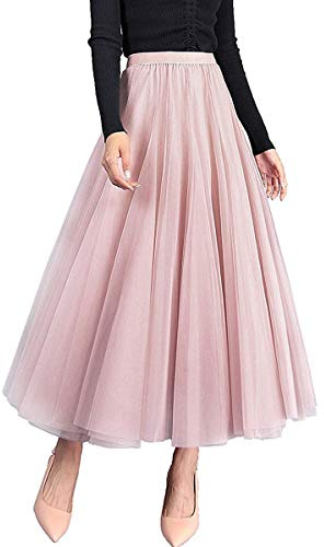 Geagodelia Tüllrock Damen Mädchen Elegante Weiche Lange Sommerrock Maxirock Vintage Tütü Tüll Rock Karneval Fasching One Size 36/38/40 F-46162