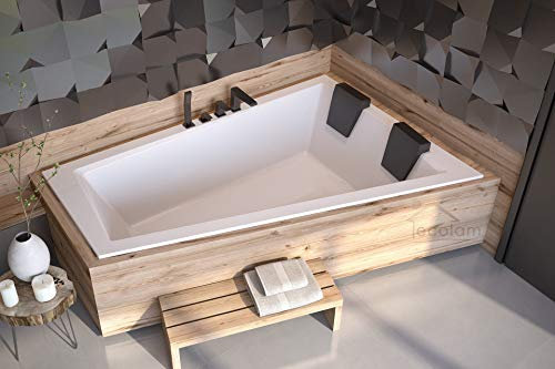 ECOLAM® Badewanne Intima Duo Slim Eckwanne für Zwei 170x125 cm RECHTS + 2x Kopfstütze Ab- und Überlauf Automatik Füße Silikon - PERFEKT FÜR ZWEI PERSONEN