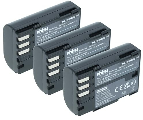vhbw 3X batería reemplaza Pentax D-Li90 | para cámara (1300 mAh, 7,2 V, Li-Ion)