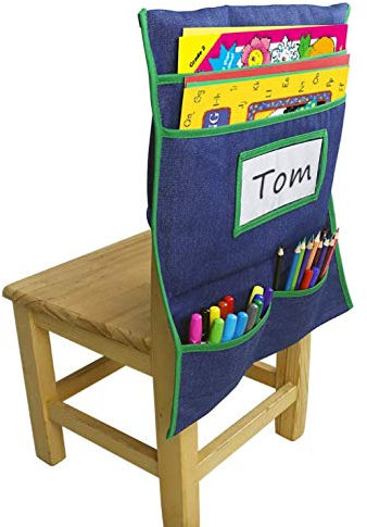 Poches de chaise arrière pour chaise de bureau Organiseur de dossier de siège Rangement pour fournitures de salle de classe Rangement pour étiquette de nom d'étudiant Pour enfants Pour