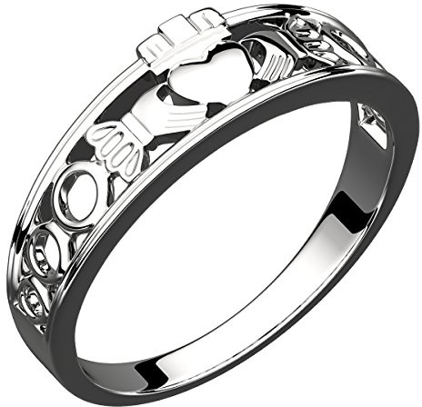 GWG Jewellery Bague Claddagh Argent Sterling avec Design Semi Couvert – 9 dans Boîte Cadeau pour Femme