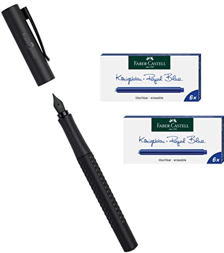 Faber-Castell - Füller Grip Edition (‎All Black, Füller M + 10 Patronen)