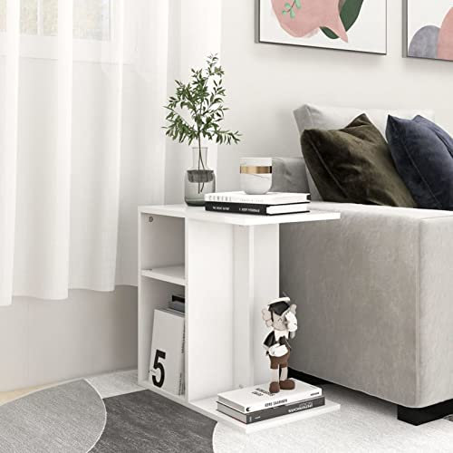 Mogou Beistelltisch, Tabletttisch, Blumenhocker, Nachttisch, Couchtisch, Wohnzimmer, Nightstand, Weiß 50x30x50 cm Spanplatte