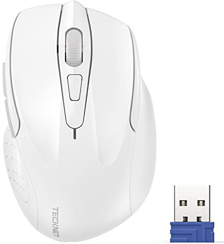TECKNET Souris sans Fil avec Récepteur USB 2,4 GHz, Souris Ordinateur | Ergonomique Souris, 2600 DPI Réglables, Clic Silencieux, Portable, Compatible avec PC, Laptop, MAC, Chromebook, Linux, Blanc