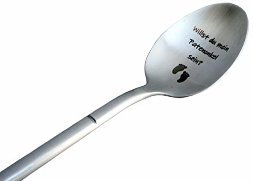 Schwangerschafts-Ankündigungslöffel für den Taufpaten, originelle und individuelle Geschenkidee, um Ihre Bitte zu äußern, lustige und ungewöhnliche Geburtsanzeige, Tee-/Dessertlöffel mit Geschenkbox