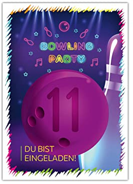 Junaversum 12 Einladungskarten zum 11. Kindergeburtstag elfte Geburtstag Mädchen Jungen Bowling Bowling-Party