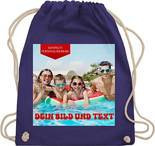 Turnbeutel Rucksack - Geschenk mit eigenem Foto und Text personalisiert I Eigenes Bild I Custom Photo Text - Unisize - Lila - personalisierter beutel wechselkleidung kita tasche selbst drucken