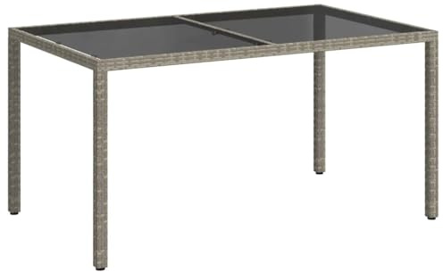 Makastle Poly Rattan Gartentisch 150x90x75 cm mit Gehärtetes Glas-Tischplatte, Wetterfest Garten Terrasse Esstisch Terrassentisch Balkontisch Rattantisch Gartenmöbel, Grau