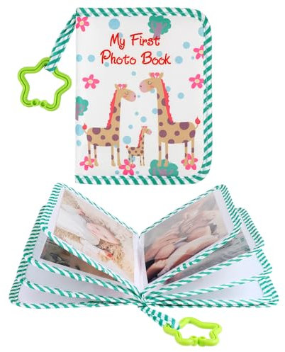 Baby Photo Album: 6x4 Soft Cloth Giraffe My First Photo Album Book Holds 17 Pictures Green for Family Newborns Toddler Baby Shower to Record Your Child'S Growth