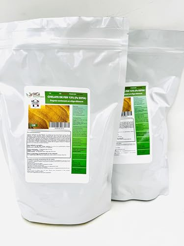 2 x 1 kg – Eisenchelat 13 % EDTA – Anti-Chlorose – Gründünger – 100 % löslich – verwendbar in biologischer Landwirtschaft – verpackt in Frankreich in einem KMU