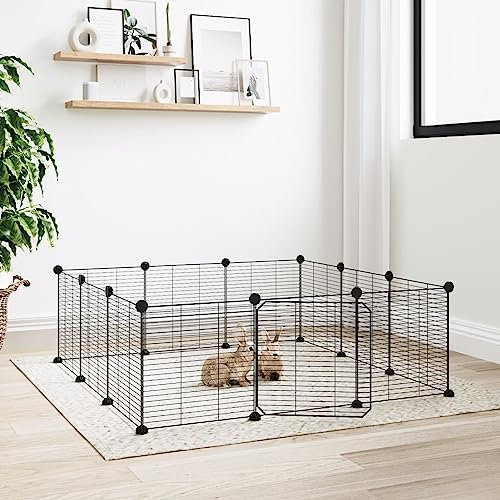 ZEYUAN 12-TLG. Haustierkäfig mit Tür, Meerschweinchen Käfig, Kleintierkäfig, Meerschweinchen Gehege, Freigehege Für Kaninchen, Hasenkäfig, Kaninchengehege, Kaninchenstall, Schwarz 35x35 cm Stahl
