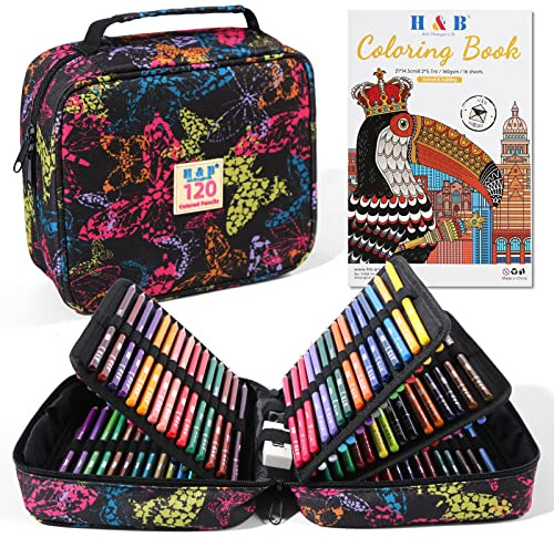 H & B Set di 120 matite colorate a base di olio, set professionale di matite colorate con libro da colorare, set artistico per adulti e artisti