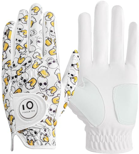 FINGER TEN Golf Glove Men with Ball Marker | Stylish Printed & Breathable,Lightweight & Flexible Comfort Fit,Stable Grip For Control,Ball Marker,Durable For Repeated Play