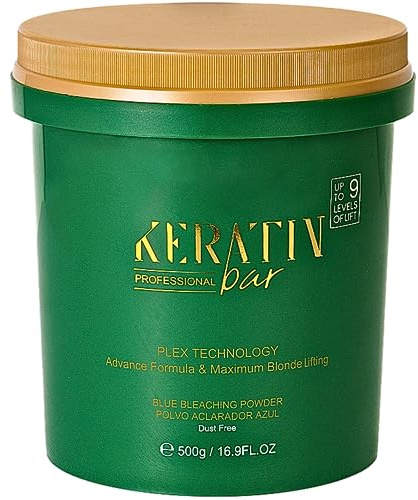 KERATIN BAR Professional Blue Bleaching Powder - Plex Technology - Lifts up to 9 Shades - Maximum Lifting Extra Strength Lightener Hair Highlights All Type & Highlighted Hair - Dust Free - 16.9 oz