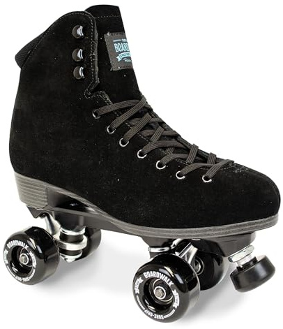 Sure-Grip Boardwalk Unisex Outdoor Roller Skates Material of Leather, Rubber, Suede & Aluminum Trucks | Comfortable, Extra Long Laces - Suitable for Beginners (Black Plus, Mens 11 / Womens 12)