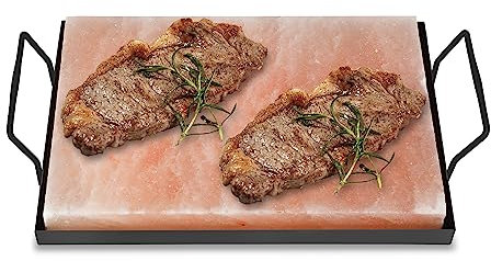Ansobea Plaque de Sel XXL pour Barbecue - 20 x 30 x 3 cm - Avec Support en Fer - Cristal de Sel Original - Réutilisable