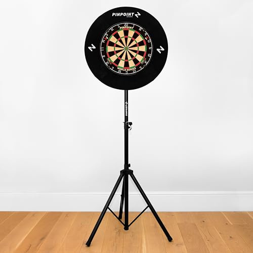 PINPOINT World Series - Diana profesional de cerdas, tablero de dardos para juegos de bar y juegos de pub, soporte de diana opcional y borde de diana (tablero + soporte + envolvente)