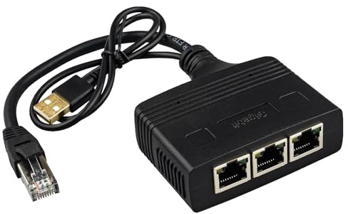 Leehitech Câble Répartiteur Ethernet RJ45 1 à 3,Câble d'extension Internet avec Cordon d'alimentation USB, Réseau de Bureau à Domicile, Connectez 3 Appareils Simultanément,Adapté pour Cat5, Cat6, Cat7