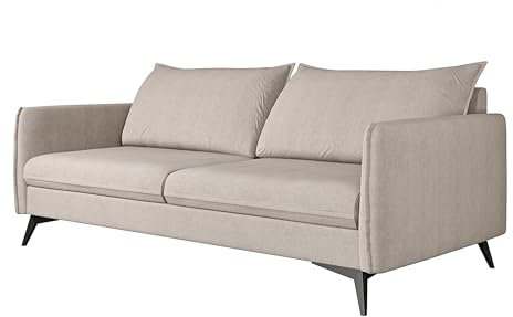 S-Style Möbel Nina Sofa 3-Sitzer Sofa für Wohnzimmer Couch Freistehende Polster Sofas & Couches Couchgarnitur Mit Schwarzen Metallfüßen Beige 199 x 91 x 86 cm