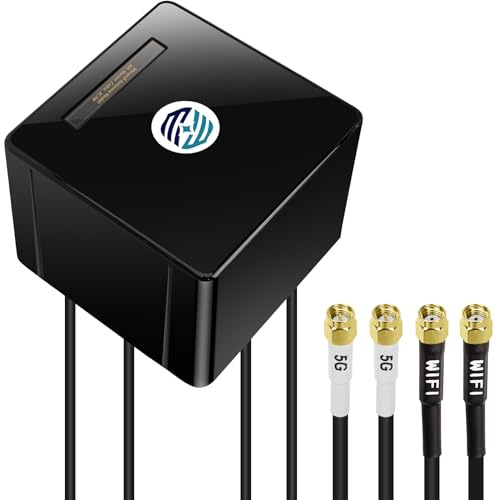 Maswell Combo Antenna 4-in-1 2X2 MIMO 5G and WiFi 6E Outdoor, Omni 600-8000MHz Aerial 6dBi for Cellular 5G 4G+ LTE-A with SMA-Male RP-SMA