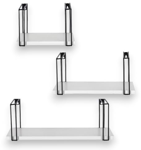Coradoma Wandregal 3er Set Weiß - Hängeregal für Deko Wohnzimmer Modern 43/33/23cm | Gewürzregal Bücherregal Küchenregal | Schweberegal zur Dekoration Zimmer Aesthetic Wanddeko