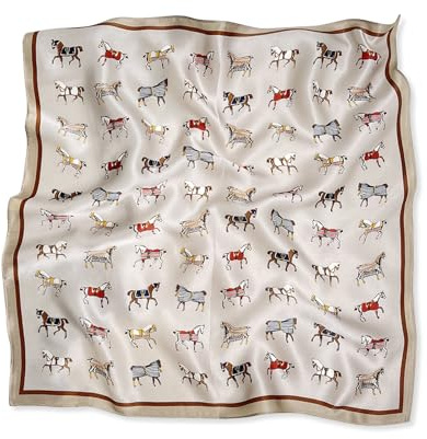 LumiSyne Seidenschal Damen Quadratischer Schal Vintage Pferd Muster Leicht Satin Kleiner Vierecktuch Multifunktional Halstuch Bandana Kopfschmuck Haarschal Griff Wrap Ribbon 53×53cm
