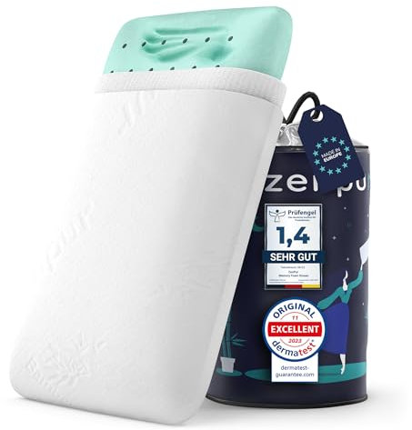 ZenPur Oreillers Ergonomique Cervical Orthopédique, Lot de 4 Coussins Mémoire Forme, Douleurs pour la Nuque, Anti Acarien & Ronflement, Housse Bambou, Fabriqué EU – Souple, Ideal pour Dormeurs Ventre