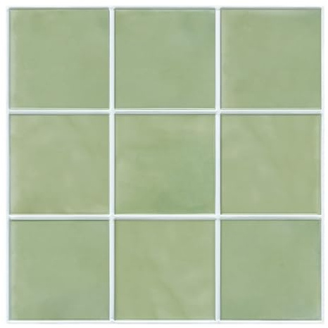 Commomy 10 Pcs Sage Green Self Adhesive Wall Tiles for Kitchen,11'8 x 11'8 UrltraLight PVC Square 3D Stick on Tiles Stickers for Bathroom, Bedroom, Living Room, RV