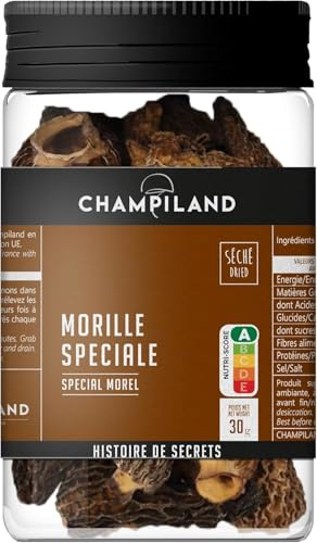CHAMPILAND - Morille spéciale Séchée - Champignons Sauvages Sélectionnés - Triés à la Main dans le Sud-Ouest de la France - Saveur Exceptionnelle - Riche en Protéines - Pot de 30 g