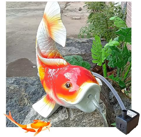 Garden Decor Koi pond spitter, Koi pond spitters for small ponds, Koi Fish fountain spitter with Hose, pool fountains for above ground pools, Painted Koi Figurine, for Water Gardens and Koi Ponds(18*2