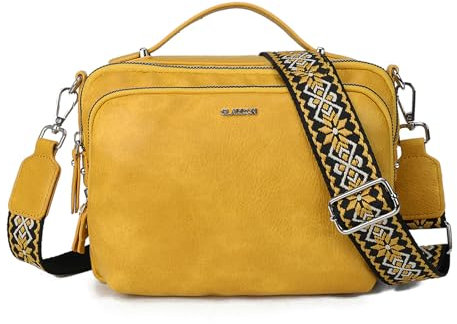 Gladdon Umhängetasche Damen, Schultertasche mit Reißverschluss, Crossbody Bag, Leder handtasche klein, Breite Schultergurte Jacquard-Gewebe