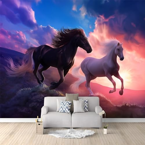 Art Fototapete Tier Pferd Sonnenuntergang Himmel 250x175 cm Vlies Tapeten Moderne Wandtapete Wohnzimmer Schlafzimmer, 3D Effekt Vliestapete Kinderzimmer Wanddeko UV-Beständig
