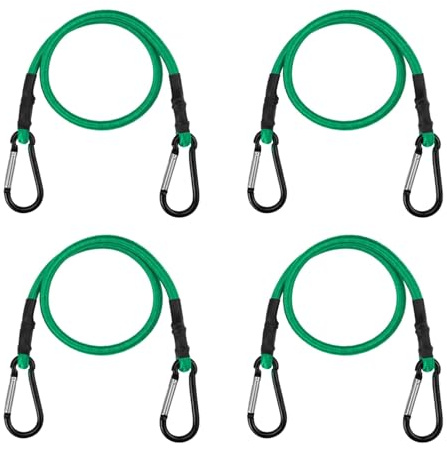 4Pcs 24 Inch Bungee Cord with Carabiner Clip, Superior Rubber Heavy Duty Straps Strong Elastic Rope for Outdoor Tent, Luggage Rack, Camping, Cargo, Bike, Transporting, Storage (Green)