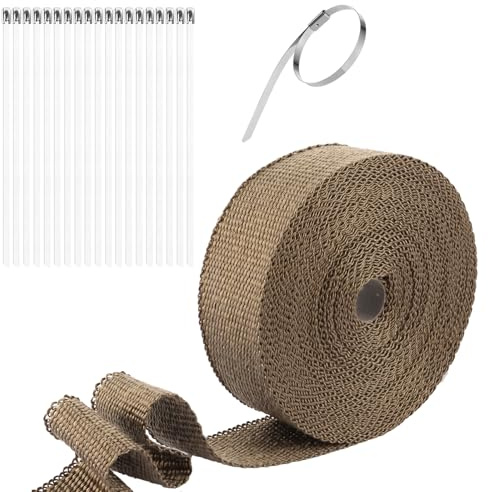MUXHEL 15M x 5CM Hitzeschutzband, Hitzeschutzband Auspuff, Auspuff Dichtband, Auspuff Hitzeschutzband, Auspuffband mit 20 Kabelbinder Edelstahl, Auspuff Bandage