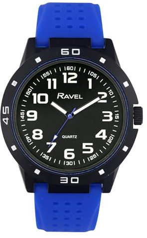 Ravel - Orologio Sportivo da Uomo con Cassa Nera e Lunetta Coordinata su Cinturino Sportivo in Silicone - Analogico al Quarzo - RS004.06 - Blu