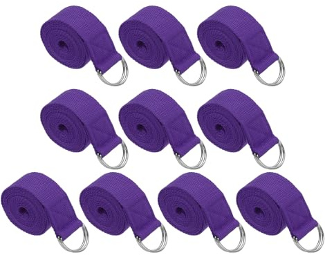 PATIKIL Cinghia da yoga per stretching 1,8 m, 10 pezzi, cintura da yoga in cotone con fibbia regolabile in metallo con anello a D, fasce elastiche per fitness e pilates, viola scuro