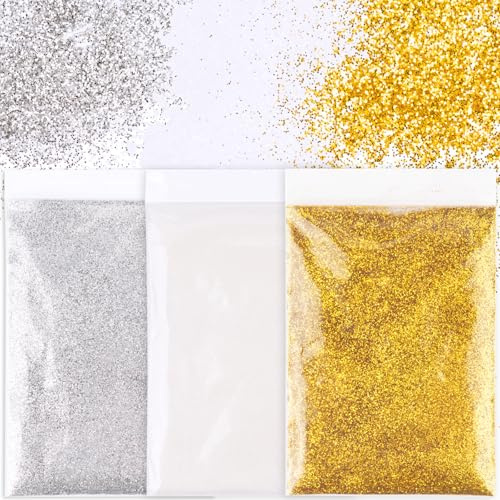 BOOMTOP Glitter Polvere Glitterata 3x20g Glitter per Artigianato 0,3mm Polvere Glitter per Unghie Corpo Creazione Artigianato Fai da Te Oro Bianco Argento