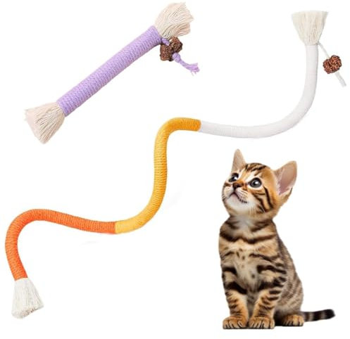 JEYORZY 2 Pack Katzenminze Stick, Katzensticks, Katzenspielzeug Beißseil, Katze Baumwollseil Zähne Reinigung, Katze Dental Spielzeug für Katzen und Kätzchen